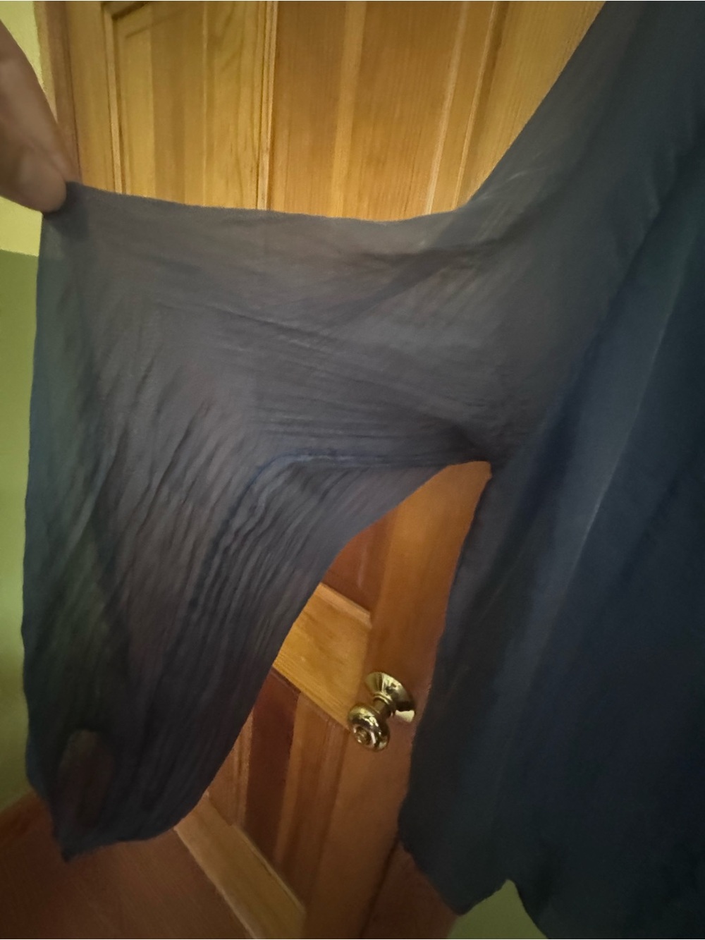Flowy Navy Peasant silk Blouse with Button Front - Picture 7 of 7